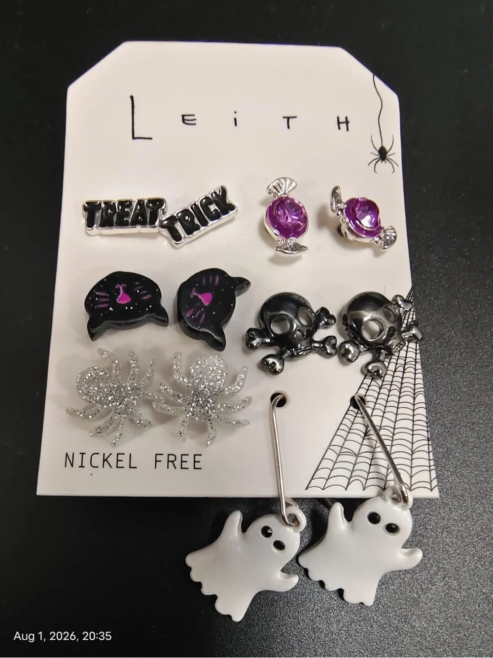 New Leith Kids Halloween Earring Set - White, Black, Purple & Silver